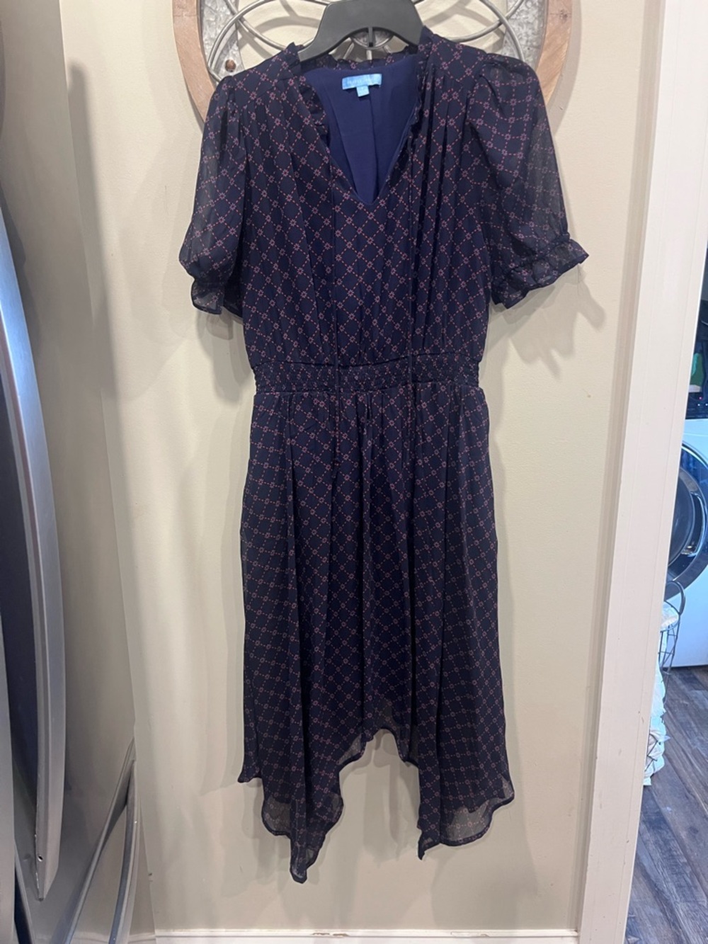 Draper James Navy Dress with Red Geometric Print